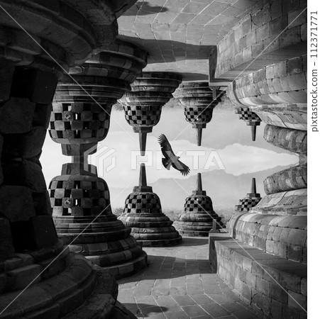 Surreal dream of Borobudur and flying Surreal dream of Borobudur and flying 112371771