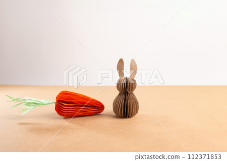 bunny rabbit made of recycled paper, fun toy making, project for kids, easter table decoration crafts, DIY 112371853