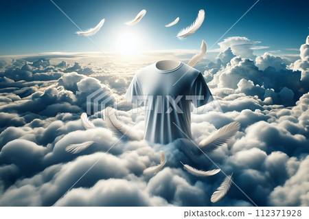 AI-generated content. White shirt flying in clouds with feathers 112371928