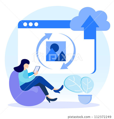 Illustration vector graphic cartoon character of image upload 112372249