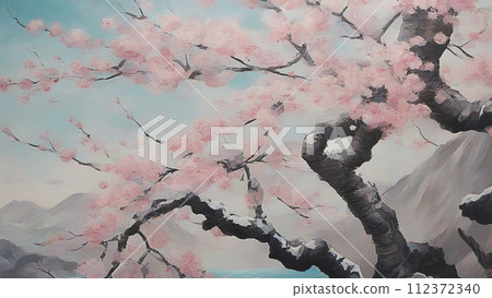 風景與櫻花油畫 風景與櫻花油畫 112372340