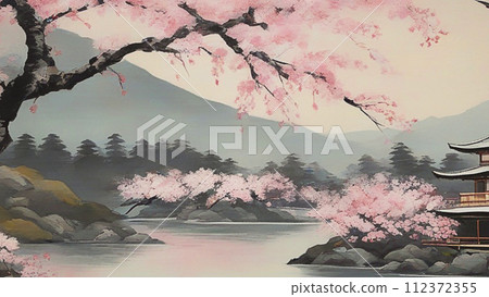 Landscape with cherry blossoms oil painting Landscape with cherry blossoms oil painting 112372355