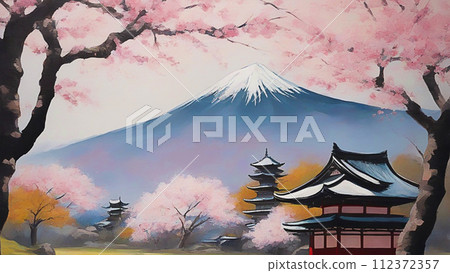 Landscape with cherry blossoms oil painting Landscape with cherry blossoms oil painting 112372357