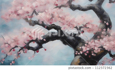 Landscape with cherry blossoms oil painting Landscape with cherry blossoms oil painting 112372362