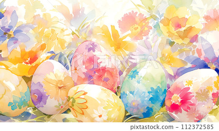 Watercolor illustration of a bright floral Easter egg "AI generated image" 112372585