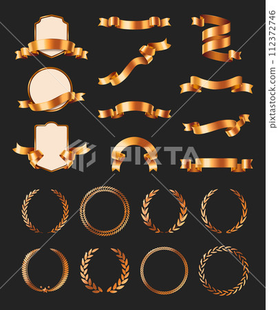 Realistic golden ribbon set Realistic golden ribbon set 112372746