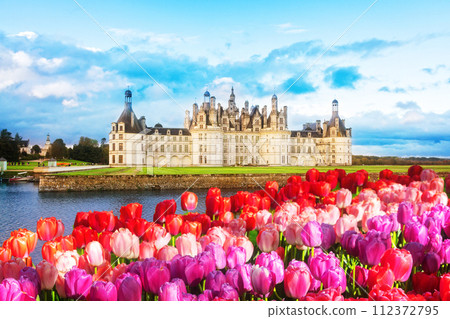 Chambord chateau at sunset, France 112372795