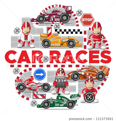 Lettering. Set on the theme of car racing. Isolated on white background. Vector illustration. 112373891
