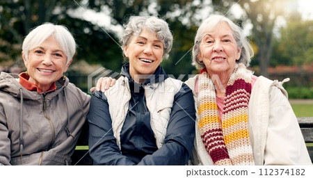 Senior, women and friends laugh in park with face and retirement smile in a garden. Nature, portrait and hug with elderly female people on vacation in woods feeling happy from bonding and freedom Senior, women and friends laugh in park with face and retirement smile in a garden. Nature, portrait and hug with elderly female people on vacation in woods feeling happy from bonding and freedom 112374182