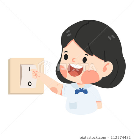 Kid girl Turning Off Light Using Switch 112374481
