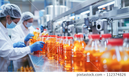 Production line, process of manufacturing products in factory. 112374826