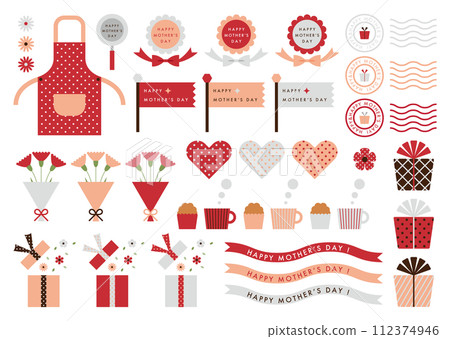 Polka dot apron and Mother's Day illustration material set 112374946