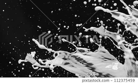 White splashes of liquid in the air isolated on solid black background 112375459
