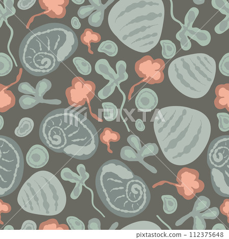 Blue and pink seaweed flat design seamless pattern Blue and pink seaweed flat design seamless pattern 112375648