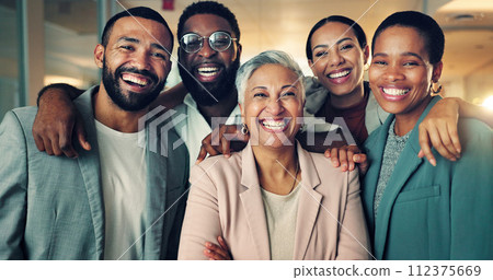 Happy, team building and portrait of business people in office for diversity and collaboration. Smile, confident and professional woman manager with group of creative designers in modern workplace. Happy, team building and portrait of business people in office for diversity and collaboration. Smile, confident and professional woman manager with group of creative designers in modern workplace. 112375669