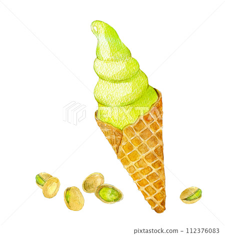 Pistachio soft serve ice cream watercolor illustration Pistachio soft serve ice cream watercolor illustration 112376083