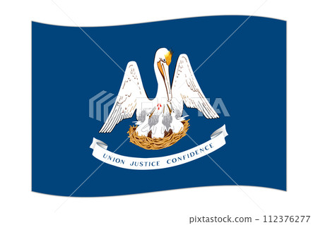 Waving flag of the Louisiana state. Vector illustration. 112376277