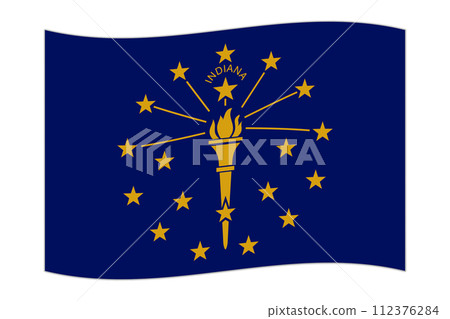 Waving flag of the Indiana state. Vector illustration. 112376284