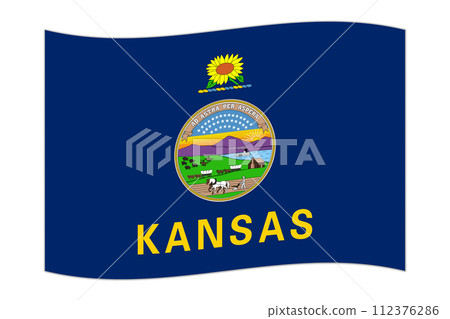 Waving flag of the Kansas state. Vector illustration. Waving flag of the Kansas state. Vector illustration. 112376286