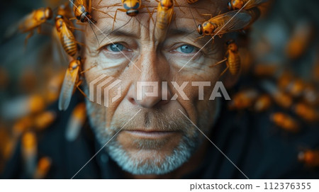 portrait of a man with bugs in his head, creative 112376355