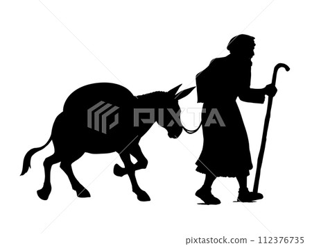Vector drawing. Donkey loaded with cargo Vector drawing. Donkey loaded with cargo 112376735