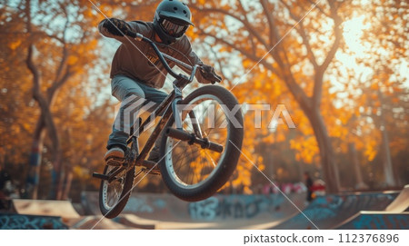 cyclist in skate park 112376896