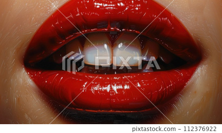 close-up portrait red lips t teeth young girl close-up portrait red lips t teeth young girl 112376922