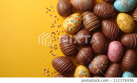 chocolate easter eggs holiday background 112376936