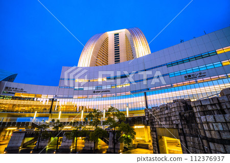 Yokohama cityscape in Japan, overlooking Yokohama Grand Intercontinental Hotel, conference center, etc. 112376937