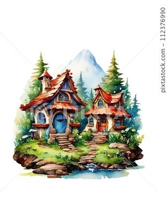 Fairytale house in watercolor style 112376990