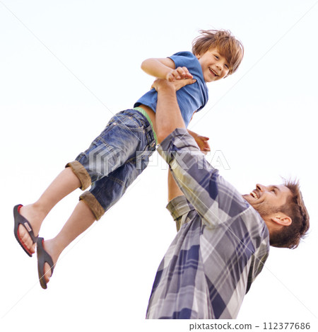 Father, son and playing together in white background, happy child and dad in studio. Family time, parent and toddler are enjoying or smile or man, holding and lifting kid for fun and bonding Father, son and playing together in white background, happy child and dad in studio. Family time, parent and toddler are enjoying or smile or man, holding and lifting kid for fun and bonding 112377686