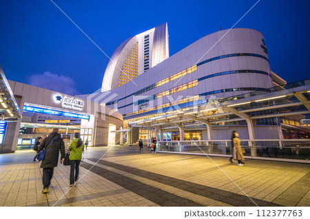 Yokohama cityscape in Japan, overlooking Yokohama Grand Intercontinental Hotel, conference center, etc. 112377763