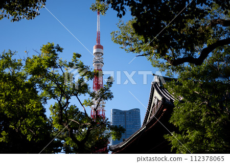 Tokyo Tower and Azabudai Hills seen from Zojoji Temple 112378065