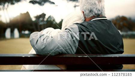 Hug, senior couple and bench with back for retirement or to relax with care or quality time. Happy face, nature and elderly woman or man with support or embrace for love, trust in garden together. Hug, senior couple and bench with back for retirement or to relax with care or quality time. Happy face, nature and elderly woman or man with support or embrace for love, trust in garden together. 112378183