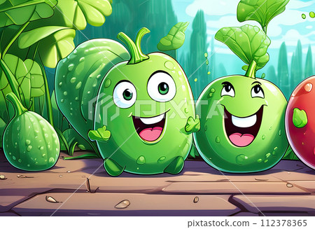 Funny cartoon style vegetables. Healthy food and nutrition concept. Funny cartoon style vegetables. Healthy food and nutrition concept. 112378365