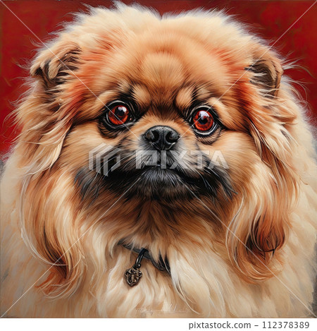 Painting of a pekingese dog. Pet portrait. 112378389