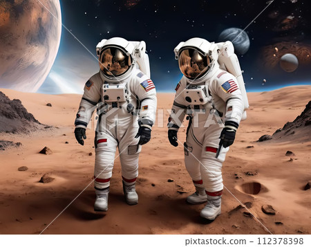 Funny astronauts in space. 112378398