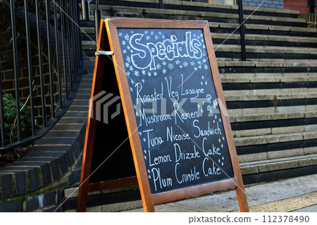 UK London outdoor sign menu UK London outdoor sign menu 112378490