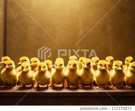 Yellow ducklings stand in a row. Yellow ducklings stand in a row. 112378871
