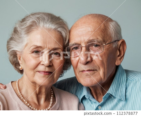 Romantic portrait of elderly loving people. Romantic portrait of elderly loving people. 112378877