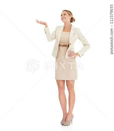 Hand, mockup or happy businesswoman with marketing space, offer or launch presentation. White background, studio or female advisor showing a sales discount, promotion announcement or investment news Hand, mockup or happy businesswoman with marketing space, offer or launch presentation. White background, studio or female advisor showing a sales discount, promotion announcement or investment news 112379035