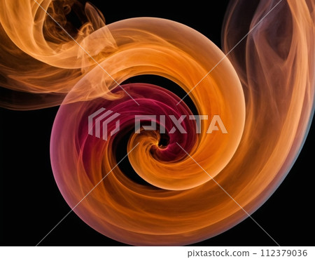 Orange-red spiral of smoke on a black background. Orange-red spiral of smoke on a black background. 112379036
