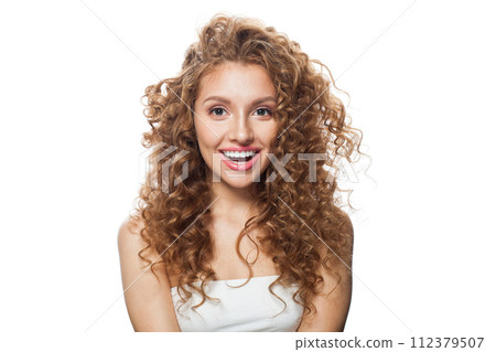Portrait of beauty young healthy lady. Perfect woman with long frizzy hairstyle, natural makeup Portrait of beauty young healthy lady. Perfect woman with long frizzy hairstyle, natural makeup 112379507