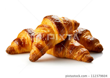Freshly baked croissant on white background Freshly baked croissant on white background 112379604