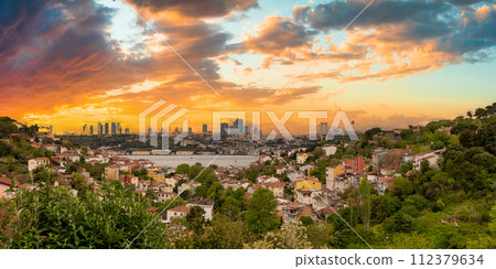 Cityscape of Istanbul, Turkey before sunset, with skyline including Bosphorus, tall buildings and Bosphorus Bridge Cityscape of Istanbul, Turkey before sunset, with skyline including Bosphorus, tall buildings and Bosphorus Bridge 112379634
