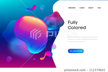 Purple liquid background in 3d style. Web design liquid color business website template. Flow and fluid background. EPS 10 Vector. 112379681