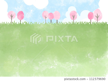 可愛的櫻花藍天背景圖 112379690