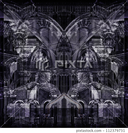 Abstract collage with elements classic architecture. Art poster, concept, zine cover. Background. 112379731