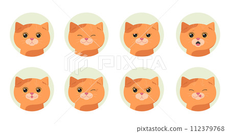 Set of cartoon ginger tabby cats with different emotions. Emotional cat. Vector illustration Set of cartoon ginger tabby cats with different emotions. Emotional cat. Vector illustration 112379768