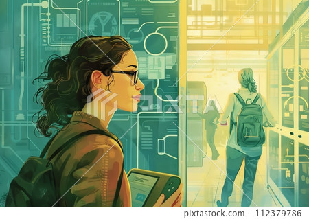 AI-generated content. Illustrate women's contributions to the tech industry, emphasizing their crucial role in shaping the future. Female science student at the university AI-generated content. Illustrate women's contributions to the tech industry, emphasizing their crucial role in shaping the future. Female science student at the university 112379786